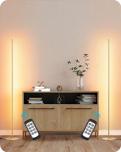EDISHINE LED Corner Floor Lamp, Set of 2 Minimalist Dimmable Light with Remote, 57.5" Tall Standing Lamp for Living Room, Bedroom, Home Office, 7 Color Temperature 2700-6000K (Gold)