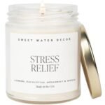 Sweet Water Decor Stress Relief Soy Candle - Lemon, Eucalyptus, Mint, Jasmine Scented Relaxing Candles for Home - 9oz Clear Jar + Gold Lid, 40+ Hour Burn Time, Made in The USA