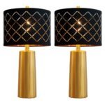 RORIANO Set of 2 Gold Modern Table Lamps with Black Grid Shade - Perfect for Living Room or Bedroom, Includes 2 Bulbs - Image 9
