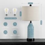 Cinkeda Set of 2 Ceramic Touch Lamps with USB Ports, 3-Way Dimmable Blue for Bedroom & Living Room. Bulbs Included. - Image 4