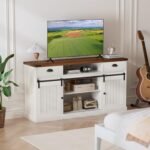 AntsandAnts Coastal TV Stand for 65" TV | Mid-Century Wood Entertainment Center with Storage | Farmhouse Console Table for Living Room or Bedroom - White - Image 2