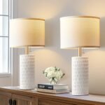 Reaketon 20" Ceramic Table Lamps Set of 2 for Living Room & Bedroom Nightstands - Modern White Decor - Image 2