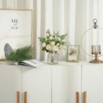 White Silk Roses in Vase - Faux Eucalyptus Flower Arrangement for Home or Office Decor - Image 3