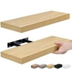 Sorbus Floating Shelves for Wall, Bathroom Shelves Wall Mounted for Kitchen, Bedroom, Bathroom Storage Over Toilet, Hanging Book Shelf for Ｗall Home Decor Living Room (Maple Wood, 2 Pack)