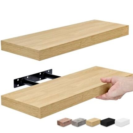 Sorbus Floating Shelves for Wall, Bathroom Shelves Wall Mounted for Kitchen, Bedroom, Bathroom Storage Over Toilet, Hanging Book Shelf for Ｗall Home Decor Living Room (Maple Wood, 2 Pack)