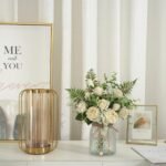 White Silk Roses in Vase - Faux Eucalyptus Flower Arrangement for Home or Office Decor - Image 4