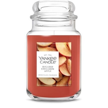 Yankee Candle Sugared Cinnamon Apple, Fall Scented Candle, 22oz Large Jar with up to 150 Hour Burn Time