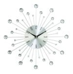 Deco 79 Metal Starburst Decorative Wall Clock With Crystal Accents for Home and Room, 15" x 2" x 15", Silver