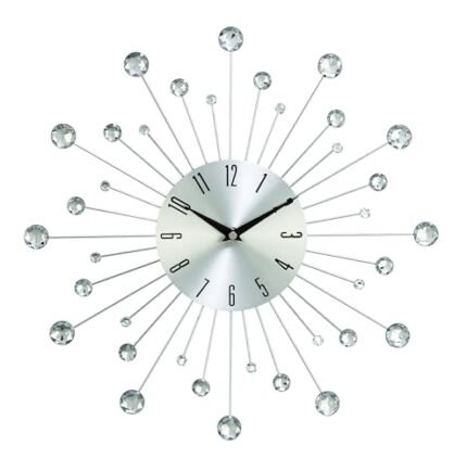 Deco 79 Metal Starburst Decorative Wall Clock With Crystal Accents for Home and Room, 15" x 2" x 15", Silver