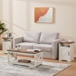 AMERLIFE Farmhouse Living Room Table Set: 70" Fireplace TV Stand, 36" Electric Fireplace & Coffee Table with Charging Station, White & Barnwood. - Image 2