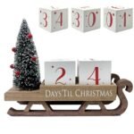 HOMirable Christmas Countdown Blocks Santa Sleigh Advent Calendar 99 Days Christmas Tree Decorations Wooden Farmhouse Rustic Sign Xmas Party Holiday Décor for Home Living Room, Mantel, Tiered Tray