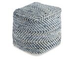 Signature Design by Ashley Chevron Handmade Woven Pouf 18 x 18, Blue and White