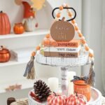 Autumn Pumpkin Tiered Tray Decor, Wood Book Stack & Thanksgiving Home Signs for Farmhouse Style. - Image 3