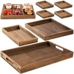 Yangbaga Rustic Wooden Serving Trays with Handle - Set of 7 Rectangular Platters for Entertaining, Breakfast, Coffee Table, Home Decor