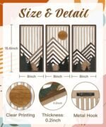 Putuo Decor Boho Mountain Wall Art Set of 3 - Rustic Wooden, Nature-Inspired Geometric Art for Mid-Century Living Spaces (16.5x8.6 in) - Image 2