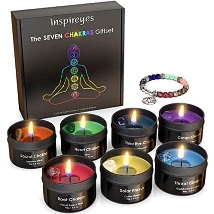 Inspireyes Chakra Candles with Premium Crystal and Healing Stones Luxury Meditation Scented Candles Gift Set for Women Stress Relief Spiritual Decor Healing Candles for Yoga, Aromatherapy