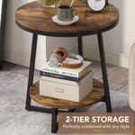 Tribesigns 2-Tier Round End Table with Storage Shelf – Rustic Brown Industrial Nightstand for Small Spaces - Image 8