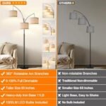 Dimmable Arc Floor Lamp with 3 Lights for Living Room, 1000LM, Beige Shades & Stable Base, Includes 3 LED Bulbs. - Image 2