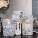 DRomance Hydrangea Glass Flameless Candles with Remote Timer Battery Operated LED Flickering Pillar Candles Real Wax Spring Dinner Christmas Holiday Decor D3 x H4, 5", 6"