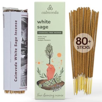 White Sage Incense Sticks for Cleansing - (80 Scent Sticks) Charcoal Free, Made from Upcycled Flowers | Protection Incense to Cleanse Negative Energy