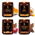 Fall Candle Set, Fall Scented Candles for Home, 4 Pack Soy Candle Set, Autumn Gifts for Women Men, Autumn Scents of Vanilla Pumpkin/Cinnamon Clove/Apple Pie/Fall Party