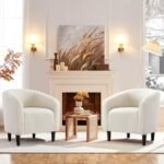 Yaheetech Ivory Barrel Chairs: Cozy Furry Accent Chairs with Soft Padded Armrests, Set of 2 for Living Room or Office. - Image 2