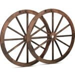Qunclay 2 Pcs Wagon Wheel Decor Wooden Western Cowboy Party Decorations Vintage Rustic Wagon Wheel Wood Cartwheel Decor for Bar Garage Indoor Outdoor (Brown,12 Inch)