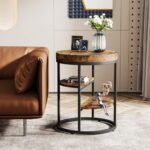 Tribesigns Round End Table Set of 2 – 3-Tier Rustic Industrial Side Tables for Small Spaces - Image 4