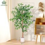 VIVATREES 5FT Artificial Ficus Tree in White Planter – Realistic Silk Faux Plant for Home, Office & Garden Decor. - Image 7