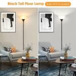 Coucrek LED Floor Lamp: Black Modern Torchiere with White Shade for Living Room or Dorm – Bulb Not Included - Image 2