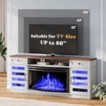 AMERLIFE Farmhouse Living Room Table Set: 70" Fireplace TV Stand, 36" Electric Fireplace & Coffee Table with Charging Station, White & Barnwood. - Image 5