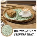 Aayoruro Round Rattan Tray with Mother of Pearl Inlay - Decorative Wicker Serving Tray for Bread, Fruit, Coffee. - Image 4
