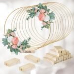GUDELAK 12Pcs 12 Inch Floral Hoop Centerpiece Table Decorations, Metal Gold Center Pieces Decoration for Table with Wood Base, Table Centerpieces for DIY Wedding Decor Wall Hanging Crafts