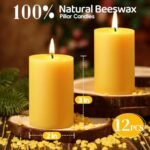 12-Pack Unscented Pure Beeswax Pillar Candles - 384 Hour Burn Time, Dripless & Smokeless - 2x3in - Image 2