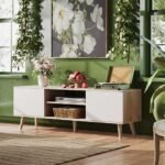WLIVE TV Stand for 55-60 Inch TVs: Boho Entertainment Center with Storage Cabinets for Stylish Living Room Decor - Image 2