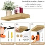 Sorbus Floating Shelves – Wall-Mounted Storage for Kitchen, Bathroom, and Living Room (Maple Wood, 2 Pack) - Image 4