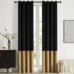 BULBUL Black Gold Color Block Window Curtains Panels 84 inches Long Velvet Farmhouse Drapes for Bedroom Living Room Darkening Treatment with Grommet Set of Black Gold