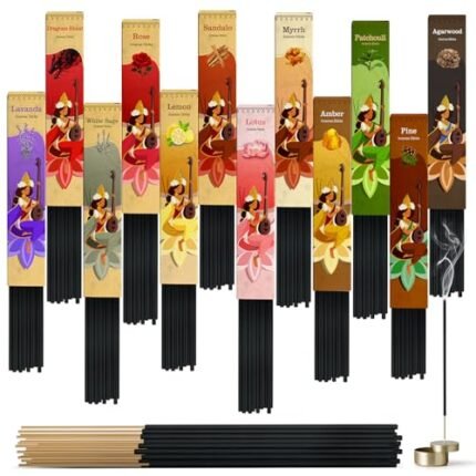 Incense Sticks Variety Pack-240 Insence-Sticks (12Incents x 20 Insense) -White Sage Palo Santo Dragons Blood Sandalo-Natural Inscents-Sticks Non Toxic Cleansing Incienso＋Slow Burning Inscents