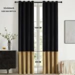 BULBUL Black Gold Color Block Velvet Curtains, 84" Long, Farmhouse Darkening Panels, Grommet Set for Bedroom & Living Room - Image 6