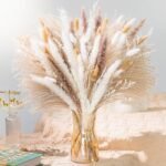 Natural Pampas Grass 8kind Grass Mix Bouquet | Dried Pampas Bouquet for Wedding Boho Flowers Home Table Decor Desk Decor, Rustic Farmhouse Decor (93PCS)