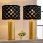 RORIANO Set of 2 Gold Modern Table Lamps with Black Grid Shade - Perfect for Living Room or Bedroom, Includes 2 Bulbs - Image 2