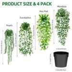 Palonu 4-Pack Artificial Hanging Plants for Shelves: Faux Eucalyptus, Mandala Vine & More for Indoor/Outdoor Décor. - Image 3
