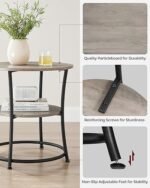 VASAGLE 2-Tier Round Side Table - Steel Frame Nightstand for Small Spaces, Heather Greige & Black - Image 5