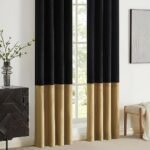 BULBUL Black Gold Color Block Velvet Curtains, 84" Long, Farmhouse Darkening Panels, Grommet Set for Bedroom & Living Room - Image 4