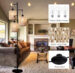 QIYIZM Boho Rattan Floor Lamp: 3-Light Industrial Black Standing Lamp for Living Room & Bedroom - Image 5