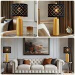 RORIANO Set of 2 Gold Modern Table Lamps with Black Grid Shade - Perfect for Living Room or Bedroom, Includes 2 Bulbs - Image 4