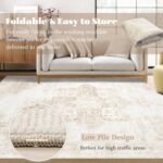 9x12 Washable Vintage Boho Medallion Rug for Living Room, Bedroom, Office – Beige, Non-Slip, Low Pile - Image 7
