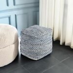 Signature Design by Ashley 18x18 Chevron Pouf: Handmade Woven in Blue and White. - Image 5