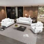 AVZEAR 3-Piece Mid-Century Modern Chesterfield Velvet Sofa Set with Tufted White Couch. - Image 3