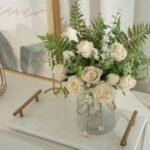 White Silk Roses in Vase - Faux Eucalyptus Flower Arrangement for Home or Office Decor - Image 6